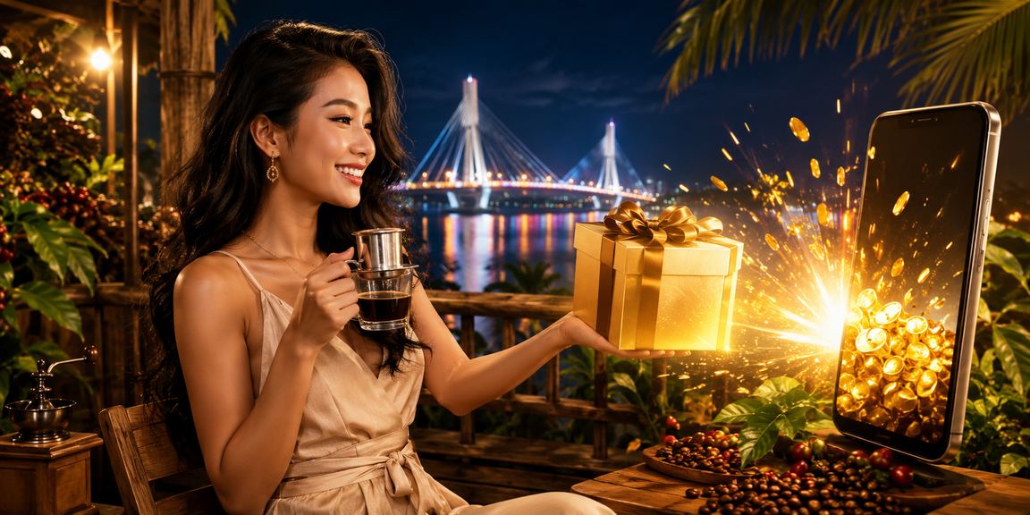 Người dùng Cần Thơ chơi casino trên điện thoại di động khi ngồi cà phê buổi chiều