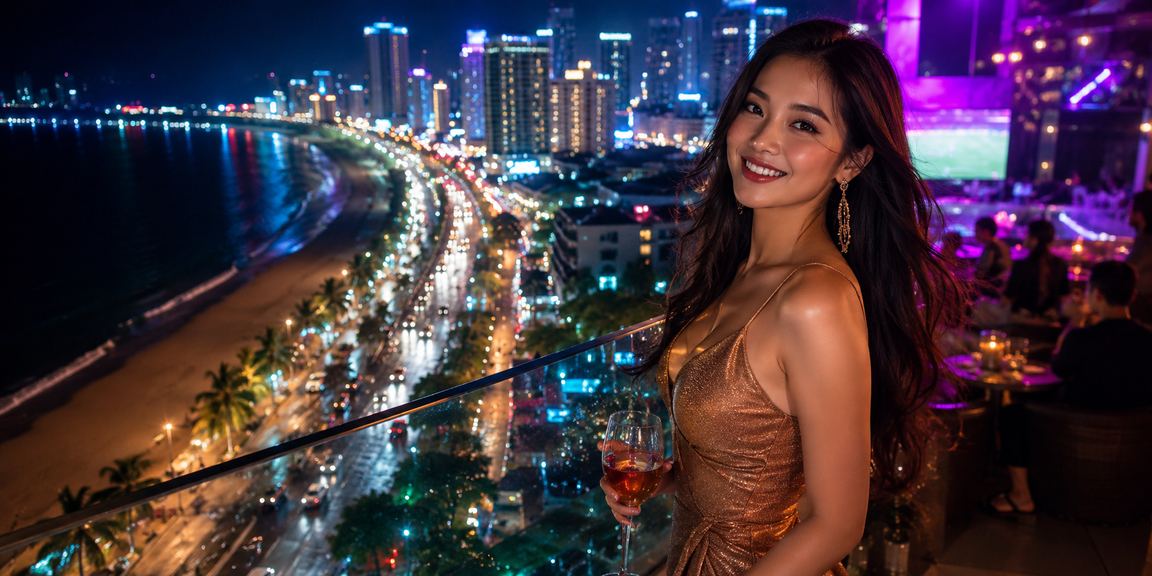 Không khí casino trực tuyến và cá cược về đêm tại Nha Trang với ánh đèn neon rực rỡ