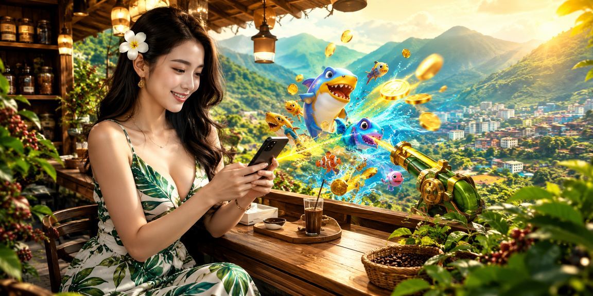 Người chơi tại Sapa thưởng thức cà phê buổi sáng và trải nghiệm game bắn cá trên điện thoại